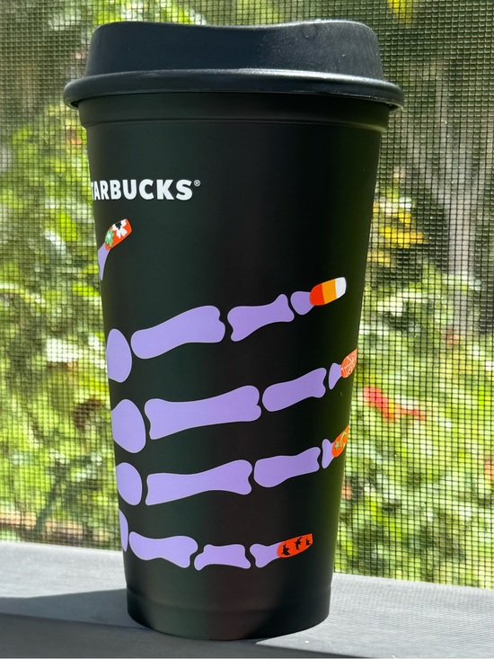 Starbucks Other - Starbucks Halloween Skeleton Nails Black Reusable Hot Cup Tumbler 16 oz